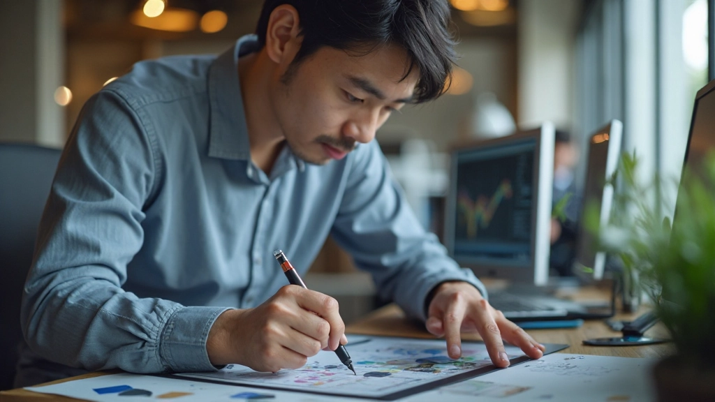 Designer using professional design software with stylus pen on digital tablet in creative studio