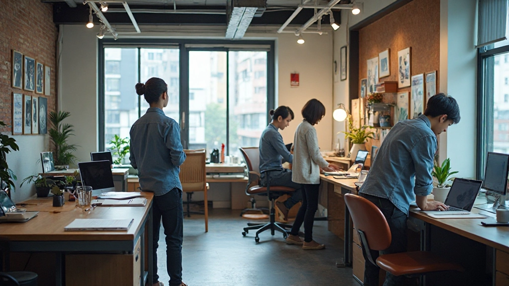 Digital creative professionals collaborating in modern workspace